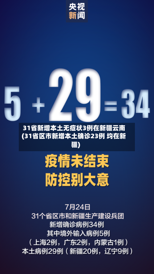 31省新增本土无症状3例在新疆云南(31省区市新增本土确诊23例 均在新疆)