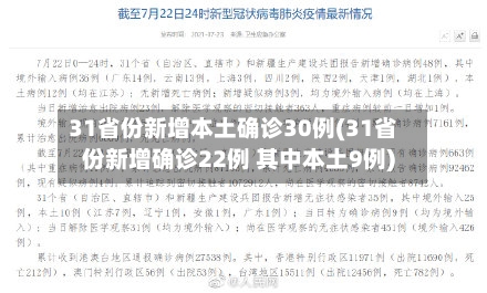 31省份新增本土确诊30例(31省份新增确诊22例 其中本土9例)