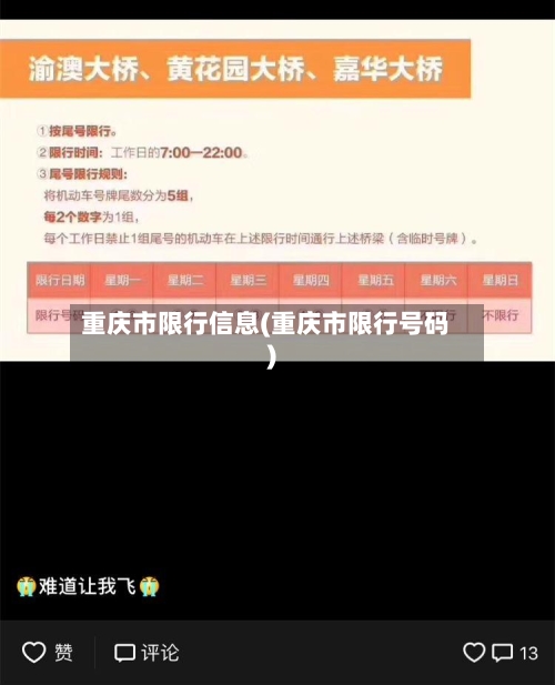 重庆市限行信息(重庆市限行号码)