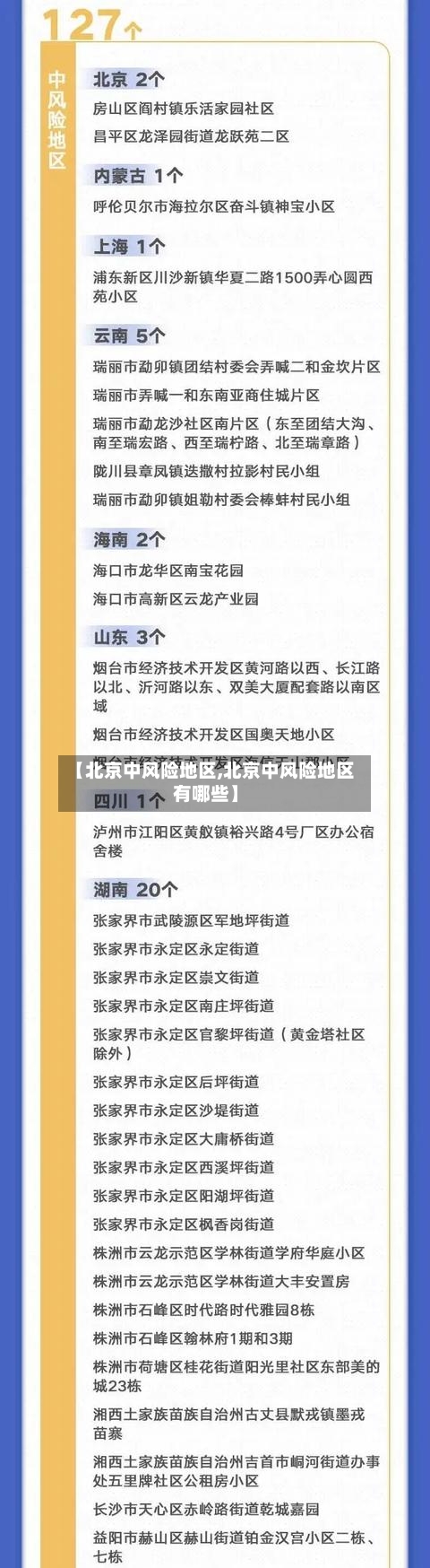 【北京中风险地区,北京中风险地区有哪些】
