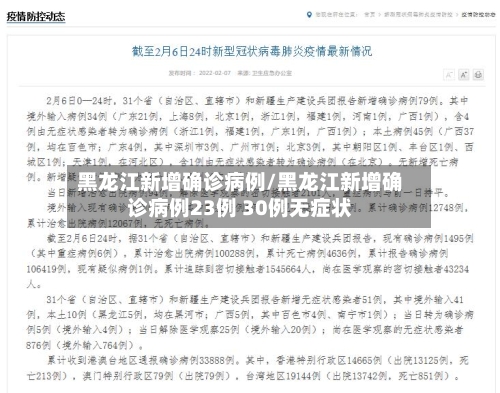 黑龙江新增确诊病例/黑龙江新增确诊病例23例 30例无症状